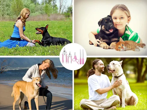 Vista 7 de Juego de 5 cortaúñas para perros y gatos, recortadores de uñas de garras para mascotas, con bloqueo protector para evitar cortes excesivos Rosa