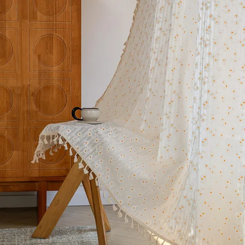 Vista 55 de Cortinas florales de granja semiopacas para sala de estar, de 63 pulgadas de largo, mezcla de lino y algodón, paneles de cortina de ventana cortos