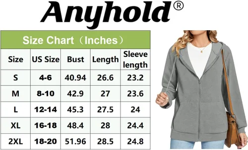 Vista 6 de Anyhold Women's Zip Up Hoodies Long Sleeve Outfits Sweaters Casual Loose Fit Drawstring Jackets Fall Clothes with Pockets