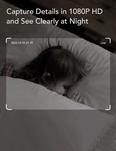 Vista 4 de Nooie Monitor de bebé con detección de llanto, cámara y audio, visión nocturna 1080P, detección de movimiento y sonido, cámara de seguridad WiFi