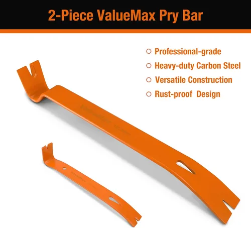 Vista 3 de ValueMax Juego de 2 barras planas de palanca, incluye mini barra de palanca de 7-1/2 pulgadas, extractor de uñas resistente de 15 pulgadas, barra