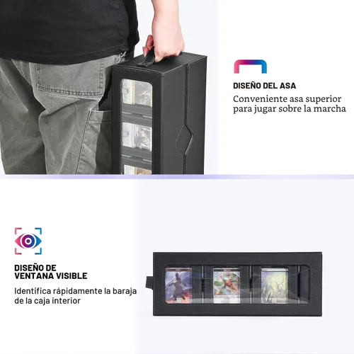 Vista 6 de Caja de baraja Commander de UAONO para MTG, estuche modular de 6 barajas con bandeja para dados, contiene más de 600 cartas con funda doble, caja