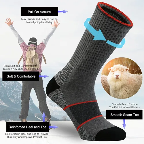 Vista 3 de Ortis Calcetines acolchados de lana merino para hombre con control de humedad y peso ligero, transpirable para senderismo al aire libre y ciclismo