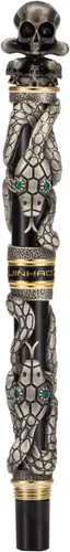 Vista 6 de Jinhao - Pluma estilográfica Black Snake, punta mediana, estilo retro con cabeza de calavera, clip de metal sólido y juego con estuche de papel