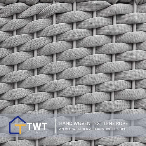 Vista 6 de TWT Sofá individual modular para exteriores con cojín grueso, gris claro Cuerda Textilene Gris Claro W/Cojín Gris Claro