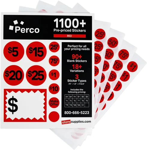 Vista 9 de Perco Calcomanías de precio de venta de garaje – Más de 1000 calcomanías de precio previo y más de 75 calcomanías en blanco – Etiquetas de precio