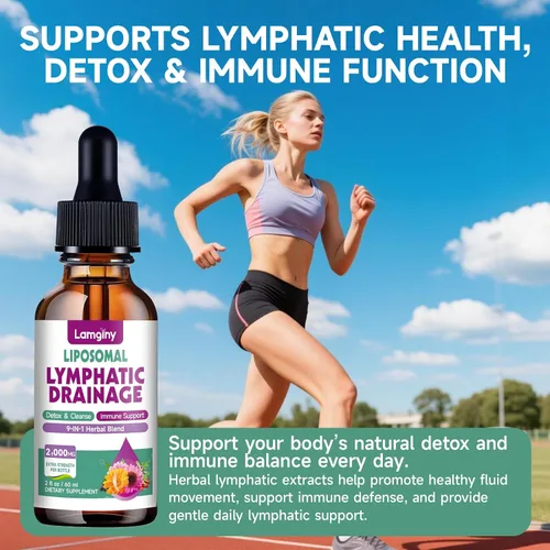 Vista 5 de Gotas de drenaje linfático liposomal, suplementos de drenaje linfático 9 en 1 para desintoxicación y limpieza, con equinácea, diente de león, saúco