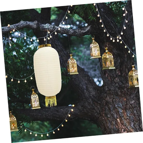 Vista 4 de Amosfun 2 linternas blancas chinas japonesas impermeables plegables de seda para bodas, fiestas, decoraciones colgantes de jardín