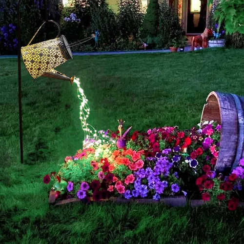 Vista 15 de VOOKRY - Regadera solar con luces, linternas solares grandes para colgar al aire libre, impermeable, decoración de jardín para el patio, césped