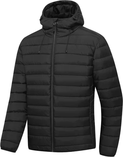 Vista 5 de Chaqueta ligera acolchada con capucha para hombre, resistente al agua, con cremallera completa, con aislamiento térmico, abrigos de invierno cálidos