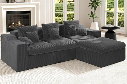 Vista 56 de HABUTWAY Sofá modular modular de 101 pulgadas con asiento profundo, moderno sofá convertible en forma de L, sofá tapizado con diván para sala