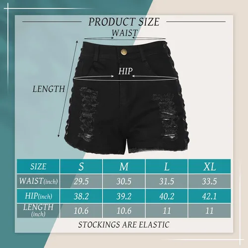 Vista 3 de Pantalones cortos de mezclilla para mujer, con agujero rasgado, cintura alta, medias de muslo, pantalones cortos góticos, para fiesta, cosplay