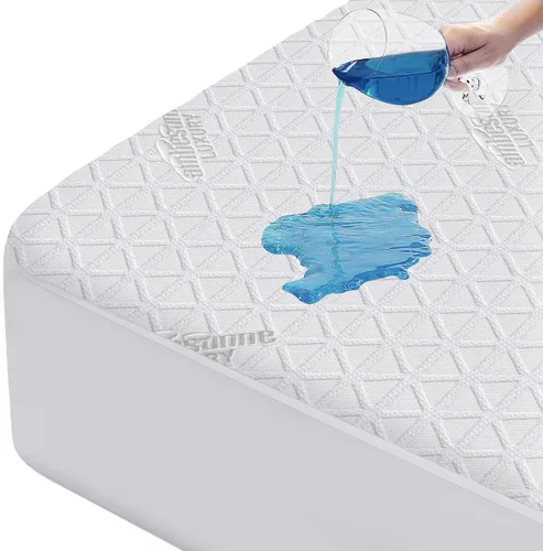 Vista 9 de Ambesonne Protector de colchón ajustable antideslizante 100% impermeable, cubierta de tela de aire 3D, almohadilla de cama, textura suave