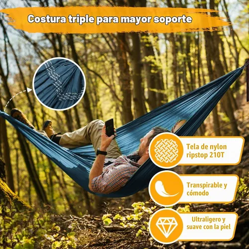 Vista 4 de NATUREFUN Hamaca ultraligera para viajes y camping Capacidad de carga de 300 kg, transpirable, de secado rápido Incluye 2 mosquetones premium, 2