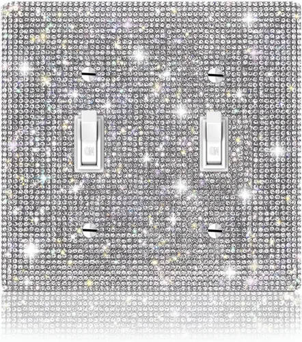 Vista 21 de Cubierta decorativa para interruptor de diamantes de imitación plateados brillantes, placa de pared de una sola banda 1 unidad-XKSZ 1