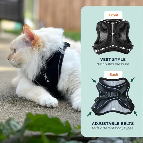 Vista 3 de Hepper Juego de arnés y correa para gatos, chaleco táctico negro para gatos con tiras de seguridad reflectantes, andador de gatitos o gatos (XXS)