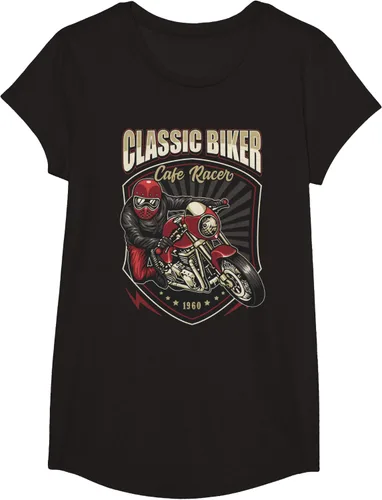 Vista 4 de Camiseta de motocicleta clásica Biker Cafe Racer para hombre, Negro, S