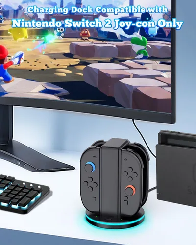 Vista 7 de JZW-Shop Fast Charging Dock Compatible with Nintendo Switch 2 Joy- con, Space-Saving Magnetic Design Charger, Stable Charging Station, with GRB