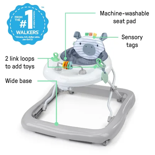 Vista 3 de Ingenuity Caminador de Actividad para Bebé Smooth Strides - Chambray, Caminador de Desarrollo, 3 Alturas Ajustables, Juguetes Incluidos, 6M-12M
