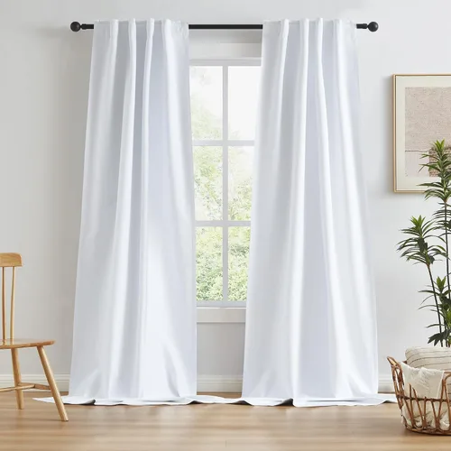 Vista 41 de KEQIAOSUOCAI - Cortinas opacas naturales de 108 pulgadas de largo, cortinas modernas con pestaña trasera, paneles plisados para sistema de cortina