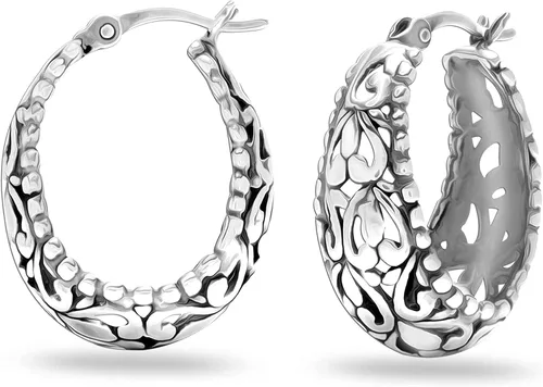 Vista 2 de LeCalla - Juego de pendientes de plata de ley para mujer, diseño de filigrana, corte antiguo, 2 pares de aro para mujer