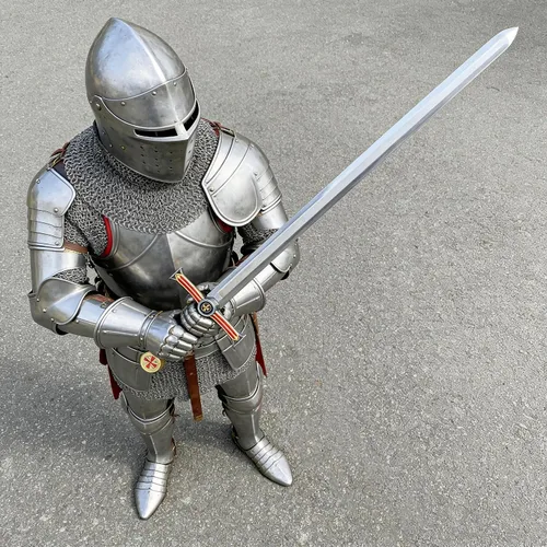 Vista 8 de Medieval Templar Knight Sword – 33-33.3 Inch Black & Red & Gold Crusader Replica for Cosplay, Collection & Display