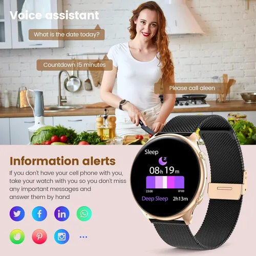 Vista 7 de Relojes inteligentes para mujer con rastreador de ciclo menstrual, reloj inteligente HD de 1.39 pulgadas, monitor de frecuencia cardíaca/sueño