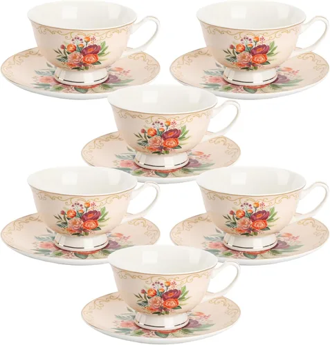 Vista 11 de BTaT- Tazas de té y platillos, diseño floral, juegos de tazas de té de porcelana, aptos para lavavajillas, juego de 4, 8 onzas, regalo del día
