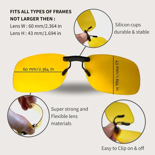 Vista 5 de BLUE CUT Clip en visión nocturna polarizada, gafas de sol de conducción UV 400 bloqueador para llevar sobre gafas graduadas