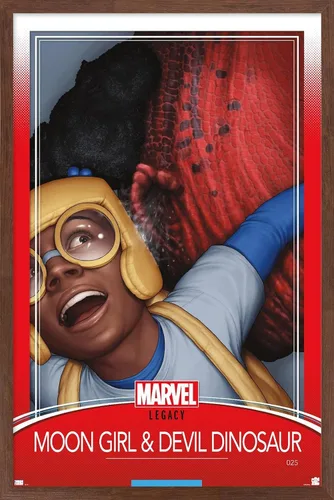 Vista 18 de Trends International Marvel Moon Girl & Devil Dinosaur - Póster de pared legado, 22.4 pulgadas de largo x 14.7 pulgadas, versión enmarcada en madera