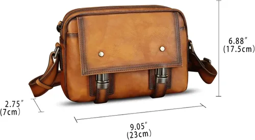 Vista 5 de Bolso bandolera de cuero genuino para hombre, bolso cruzado vintage de cuero real para hombre, bolso de mensajero para trabajo y viajes