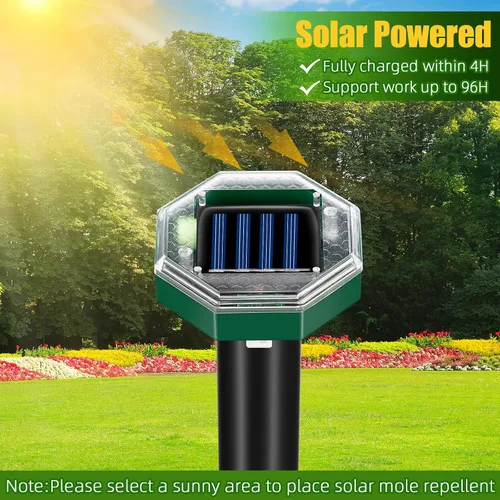 Vista 5 de Paquete de 8 repelentes de topos con energía solar, repelente de serpientes para patio, césped, jardín, impermeabilidad IP65, estacas disuasorias