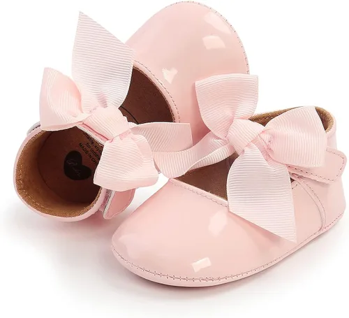 Vista 8 de QWZban Zapatos planos Mary Jane con Bownot antideslizante suela suave de piel sintética para recién nacidos, bebés, primeros caminantes