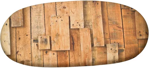 Vista 3 de Mantel ovalado ajustable de madera de poliéster elástico, tablones de pared de madera dura de teca estilo cabaña, mantel ajustable con estampado