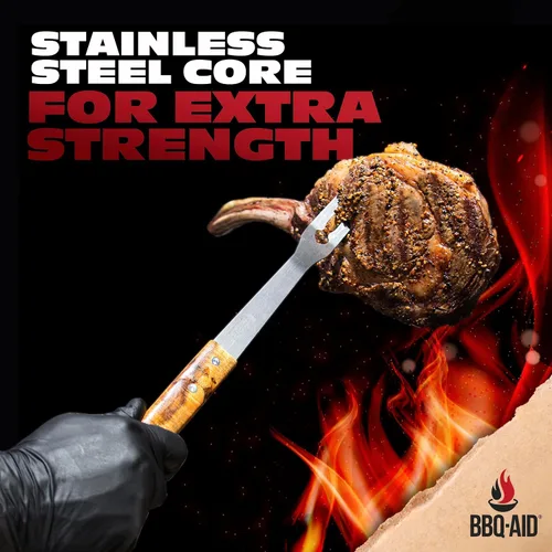 Vista 4 de Juego de 3 accesorios para barbacoa – Pinzas para barbacoa – Juego de espátula y tenedor – Herramientas resistentes de acero inoxidable