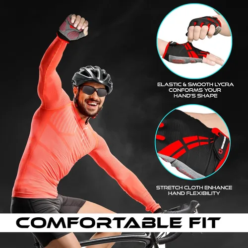 Vista 5 de WESTWOOD FOX Guantes de ciclismo para hombres y mujeres, medio dedo, unisex, acolchados, antideslizantes, guantes de bicicleta de montaña