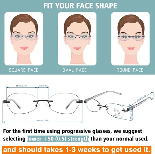 Vista 5 de Multifocus Gafas de lectura para mujer, progresivas, multifocales, sin marco, sin línea, lector bifocal, luz azul, diseño de computadora, lentes