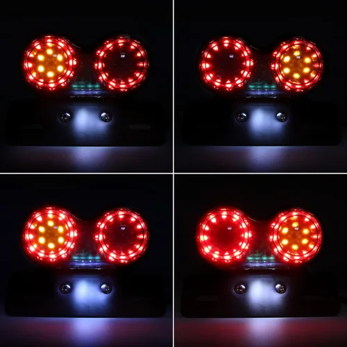 Vista 5 de Bobber Cafe Racer ATV Chopper Luz trasera LED Integrada Correr Lámpara de señal de giro Soporte de placa de matrícula Lámpara trasera