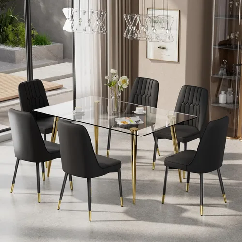 Vista 15 de Juego de mesa de comedor moderno de 51 pulgadas para 4, juego de sillas de mesa de cocina de vidrio para 4, mesa de cocina rectangular con 4 sillas