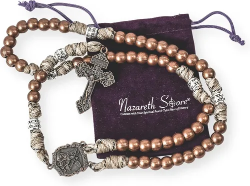 Vista 3 de Nazareth Store Collar con cuentas de rosario de cuerda de paracaídas, medalla de San Miguel de metal fuerte de 0.394 in, rosario católico de nuestro