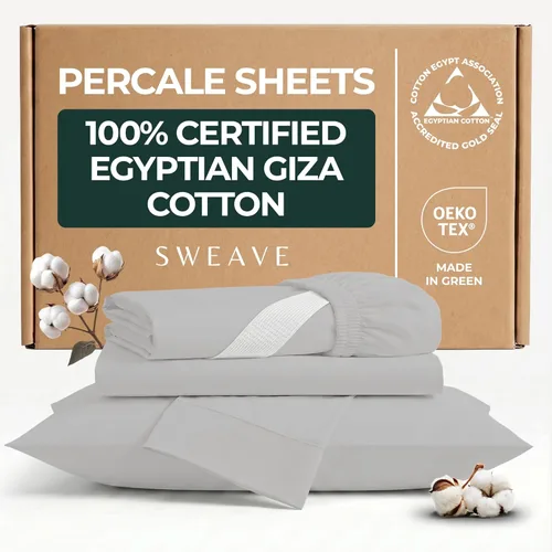 Vista 8 de Sweave Sábanas de Percal de Algodón Egipcio 100% Tamaño Twin - Genuino Lujoso Conteo de 400 Hilos - Naturalmente Nítidas, Transpirables, Amigables