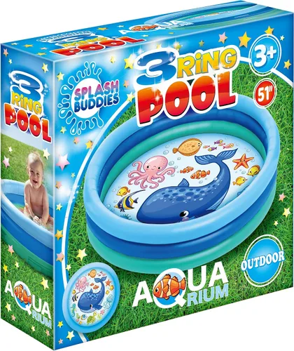 Vista 7 de Piscina inflable de 3 anillos – Flotadores de piscina para niños de 51 pulgadas con diseño de acuario – Piscina redonda para niños de 3 anillos