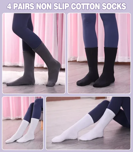 Vista 2 de LANLEO Calcetines de pilates con empuñaduras para mujer, calcetines antideslizantes para yoga, baile, atletismo, entrenamiento, hospital, calcetines