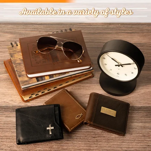 Vista 7 de Christian Art Gifts Cartera de cuero genuino para hombre Fuerte y valiente con incrustaciones de latón " Deuteronomio 316 versículo de la Biblia