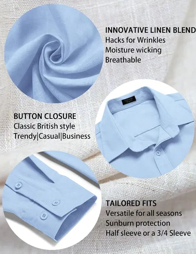 Vista 4 de COOFANDY Camisas de lino de manga larga con botones para hombre
