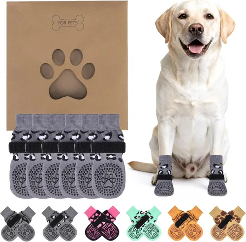Vista 16 de KOOLTAIL Calcetines antideslizantes para perros para pavimento caliente, 3 pares de botas de perro y protectores de patas para evitar lamer