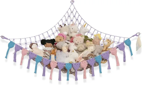 Vista 11 de ABBY BABY Hamaca de almacenamiento para animales de peluche extra grande con luces LED en la esquina – Red colgante para juguetes con capacidad