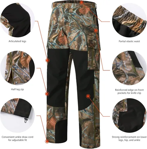 Vista 4 de BASSDASH Pantalones de caza con aislamiento de empalme, resistentes al agua, camuflados, tácticos, reforzados, resistentes al viento