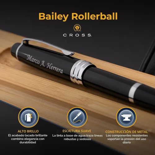 Vista 4 de Cross Bailey - Bolígrafo de punta redonda personalizada en laca negra con Negro