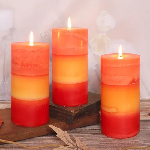 Vista 26 de Velas aromáticas de pilar FLAVCHARM de larga duración, sin goteo, rojas, 3x4 pulgadas